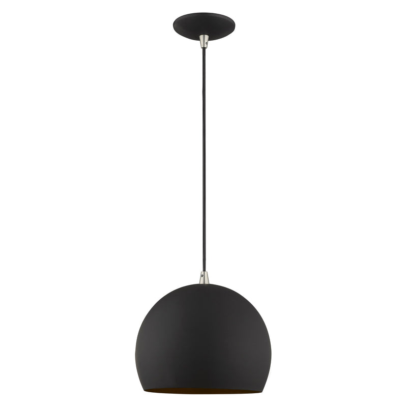 Metal Shade Mini Pendants 10" Dome Mini Pendant in Black with Brushed Nickel Accents
