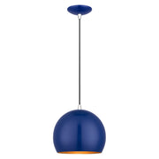 Metal Shade Mini Pendants 10" Dome Mini Pendant in Shiny Cobalt Blue with Polished Chrome Accents