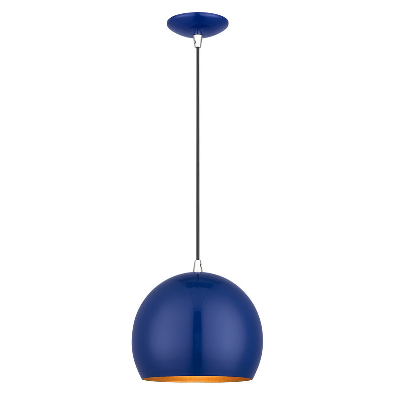 Metal Shade Mini Pendants 10" Dome Mini Pendant in Shiny Cobalt Blue with Polished Chrome Accents