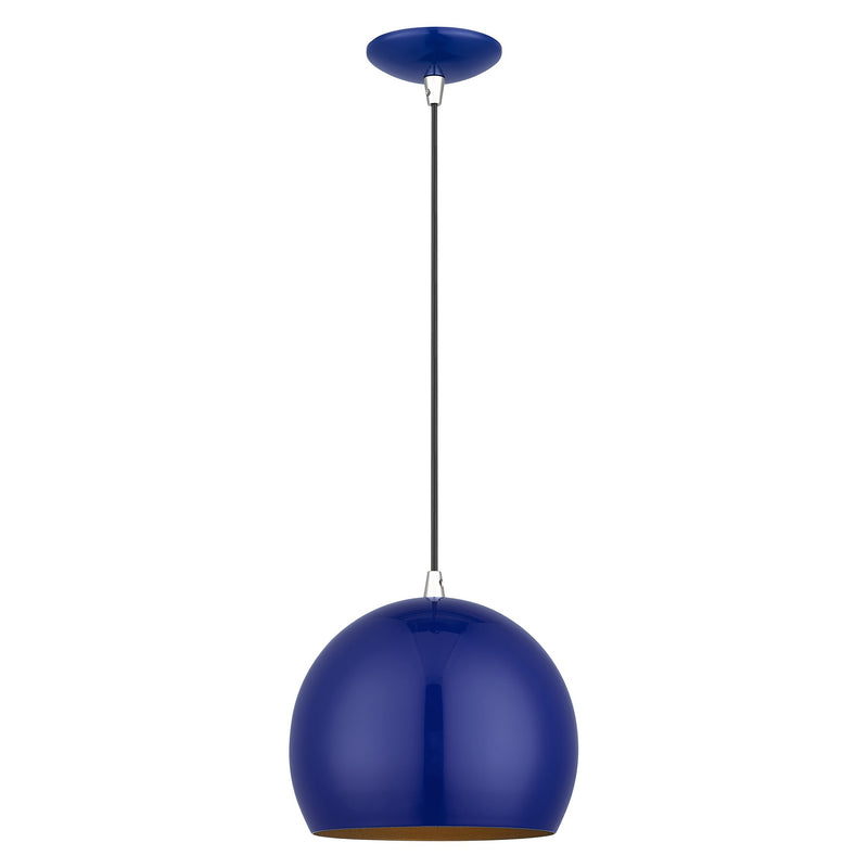 Metal Shade Mini Pendants 10" Dome Mini Pendant in Shiny Cobalt Blue with Polished Chrome Accents