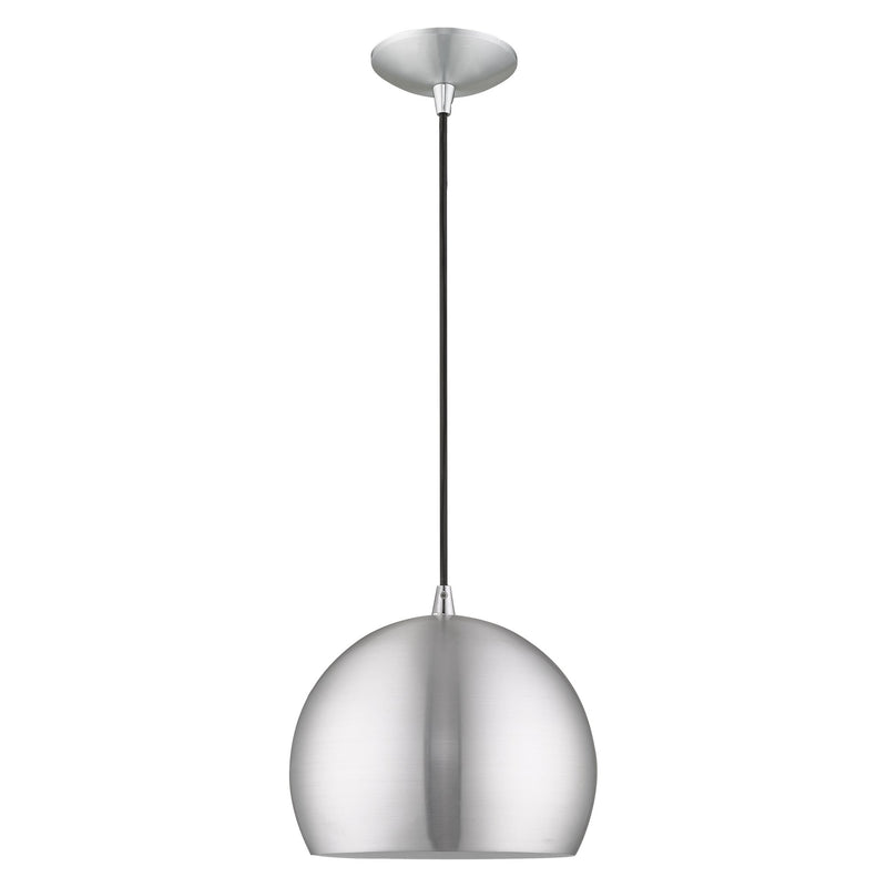 Metal Shade Mini Pendants 10" Dome Mini Pendant in Brushed Aluminum with Polished Chrome Accents