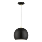 Metal Shade Mini Pendants 10" Dome Mini Pendant in Shiny Black with Polished Brass Accents