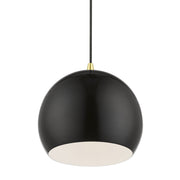 Metal Shade Mini Pendants 10" Dome Mini Pendant in Shiny Black with Polished Brass Accents