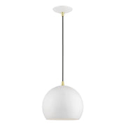 Metal Shade Mini Pendants 10" Dome Mini Pendant in Shiny White with Polished Brass Accents