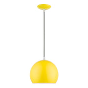 Metal Shade Mini Pendants 10" Dome Mini Pendant in Shiny Yellow with Polished Chrome Accents