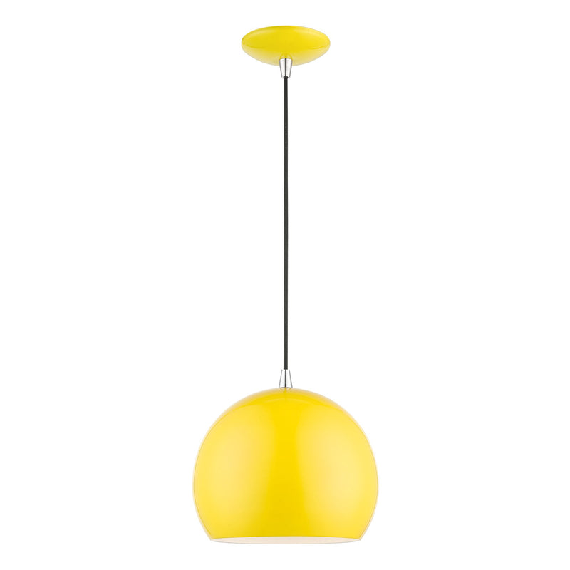 Metal Shade Mini Pendants 10" Dome Mini Pendant in Shiny Yellow with Polished Chrome Accents