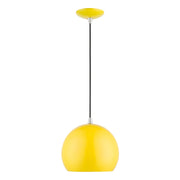 Metal Shade Mini Pendants 10" Dome Mini Pendant in Shiny Yellow with Polished Chrome Accents
