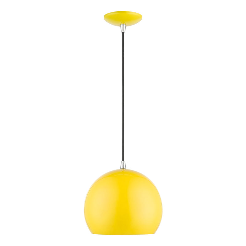 Metal Shade Mini Pendants 10" Dome Mini Pendant in Shiny Yellow with Polished Chrome Accents