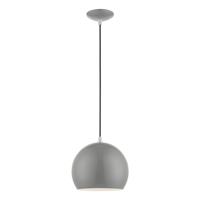 Metal Shade Mini Pendants 10" Dome Mini Pendant in Shiny Light Gray with Polished Chrome Accents