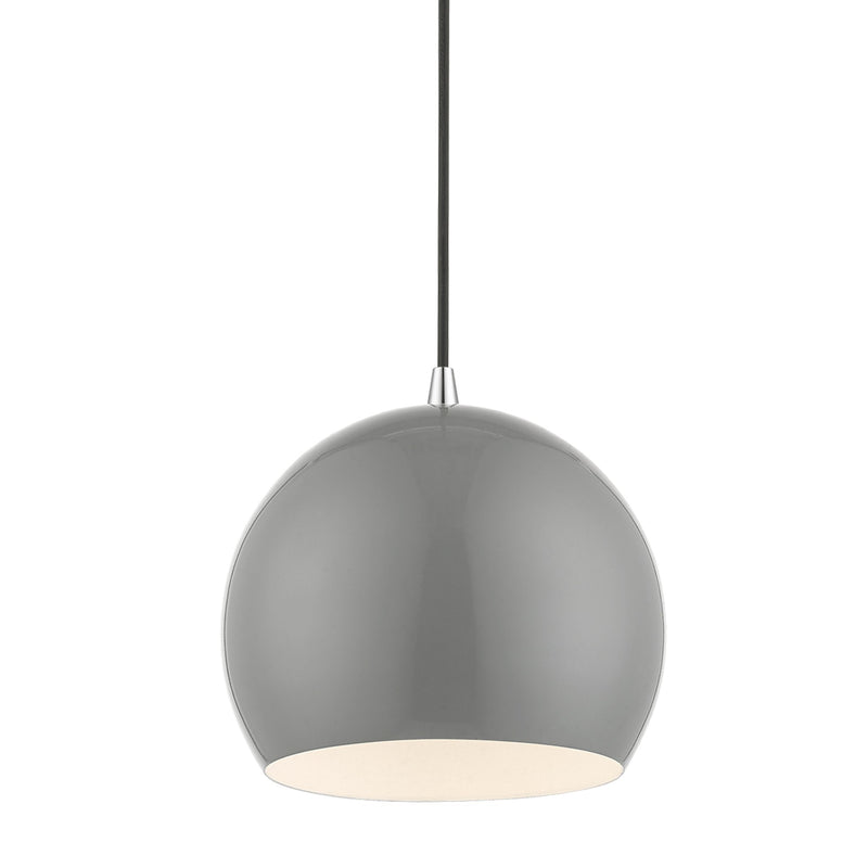 Metal Shade Mini Pendants 10" Dome Mini Pendant in Shiny Light Gray with Polished Chrome Accents