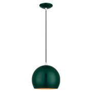Metal Shade Mini Pendants 10" Dome Mini Pendant in Shiny Hunter Green with Polished Chrome Accents