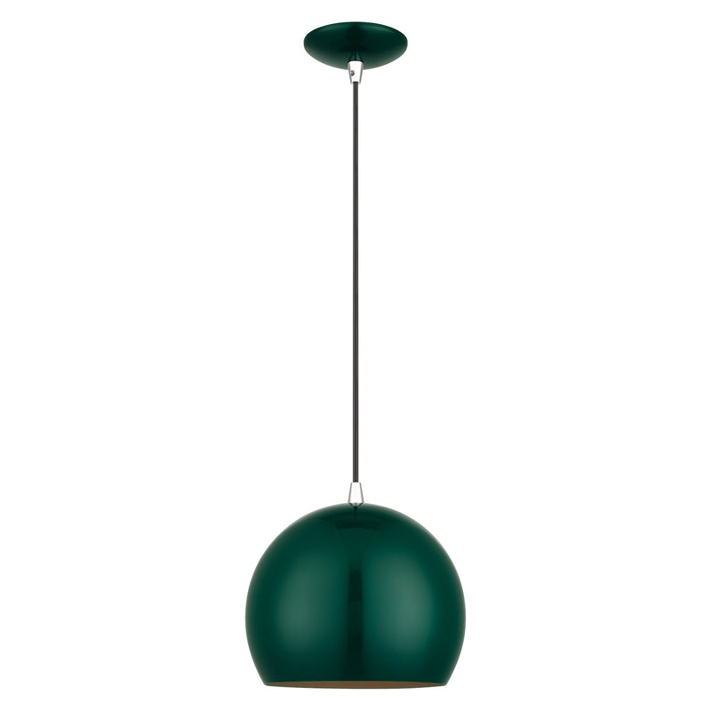 Metal Shade Mini Pendants 10" Dome Mini Pendant in Shiny Hunter Green with Polished Chrome Accents