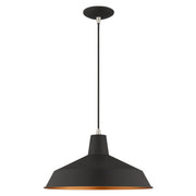 Metal Shade Mini Pendants 16" Bell Pendant in Black with Brushed Nickel Accents