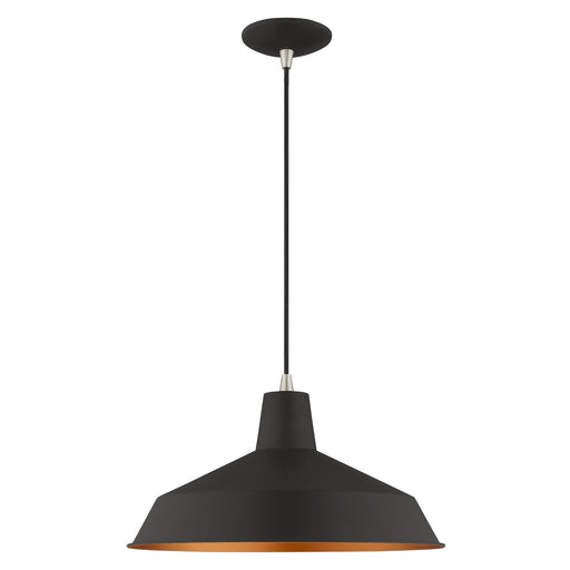 Metal Shade Mini Pendants 16" Bell Pendant in Black with Brushed Nickel Accents