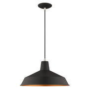 Metal Shade Mini Pendants 16" Bell Pendant in Black with Brushed Nickel Accents