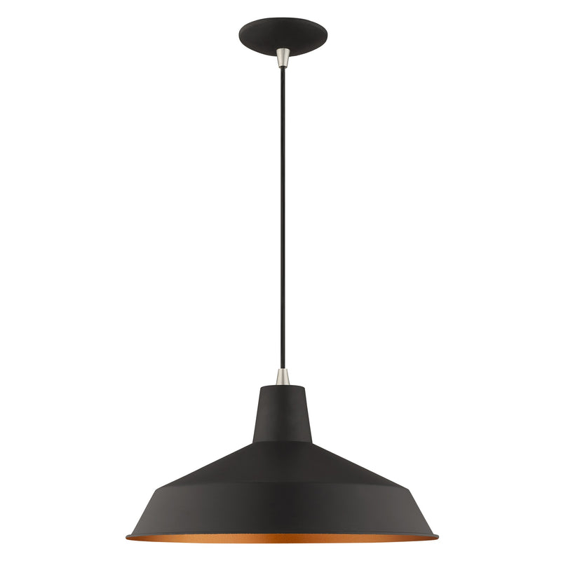 Metal Shade Mini Pendants 16" Bell Pendant in Black with Brushed Nickel Accents