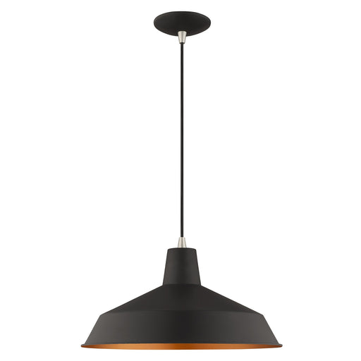 Metal Shade Mini Pendants 16" Bell Pendant in Black with Brushed Nickel Accents