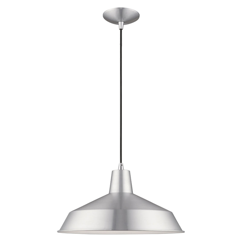 Metal Shade Mini Pendants 16" Bell Pendant in Brushed Aluminum with Polished Chrome Accents