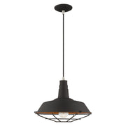 Metal Shade Mini Pendants 14" Caged Bell Pendant in Black with Brushed Nickel Accents