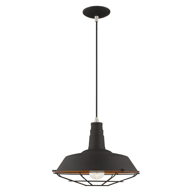 Metal Shade Mini Pendants 14" Caged Bell Pendant in Black with Brushed Nickel Accents