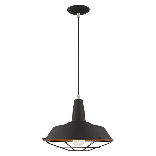 Metal Shade Mini Pendants 14" Caged Bell Pendant in Black with Brushed Nickel Accents
