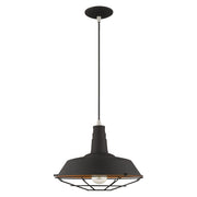Metal Shade Mini Pendants 14" Caged Bell Pendant in Black with Brushed Nickel Accents