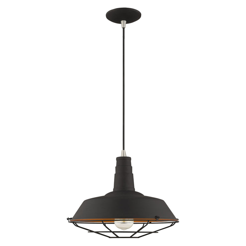 Metal Shade Mini Pendants 14" Caged Bell Pendant in Black with Brushed Nickel Accents