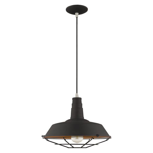 Metal Shade Mini Pendants 14" Caged Bell Pendant in Black with Brushed Nickel Accents