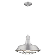 Metal Shade Mini Pendants 14" Caged Bell Pendant in Brushed Aluminum with Polished Chrome Accents