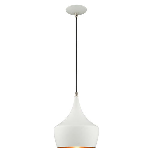 Waldorf 9.5" Pendant in White with Brushed Nickel Accents