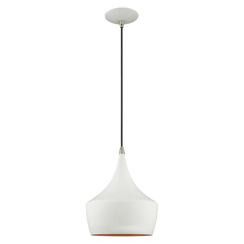 Waldorf 9.5" Pendant in White with Brushed Nickel Accents