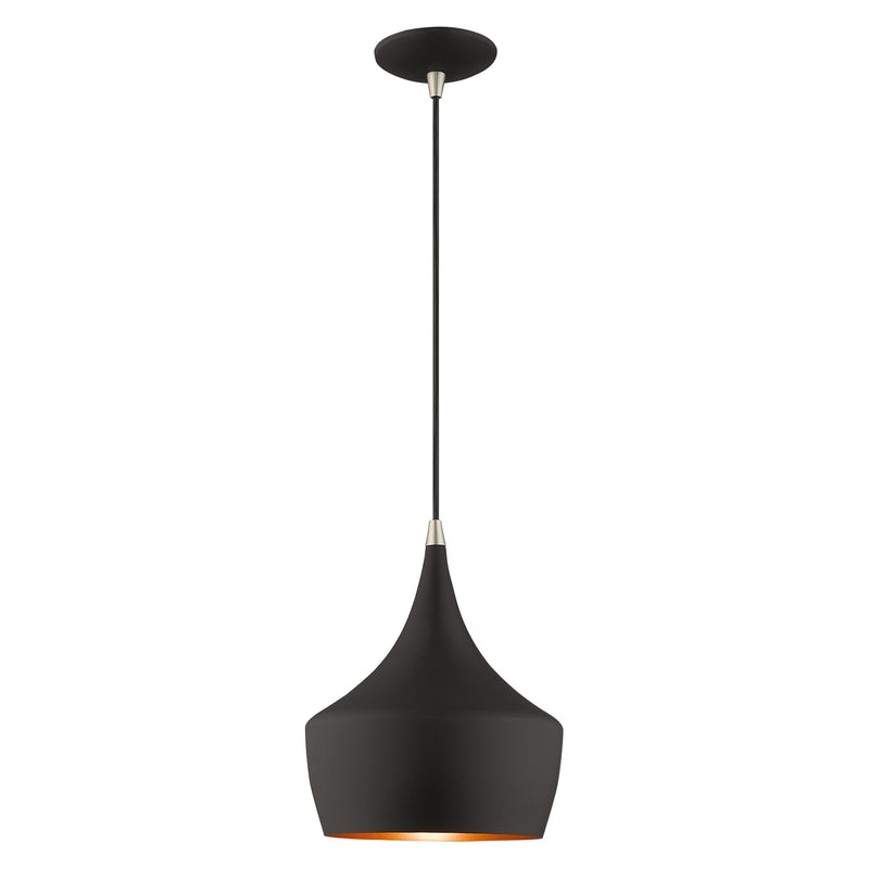 Waldorf 9.5" Pendant in Black with Brushed Nickel Accents