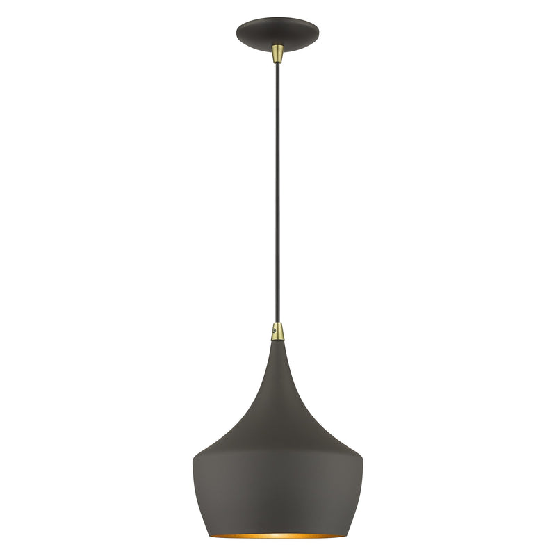 Waldorf 9.5" Pendant in Bronze with Antique Brass Finish Accents