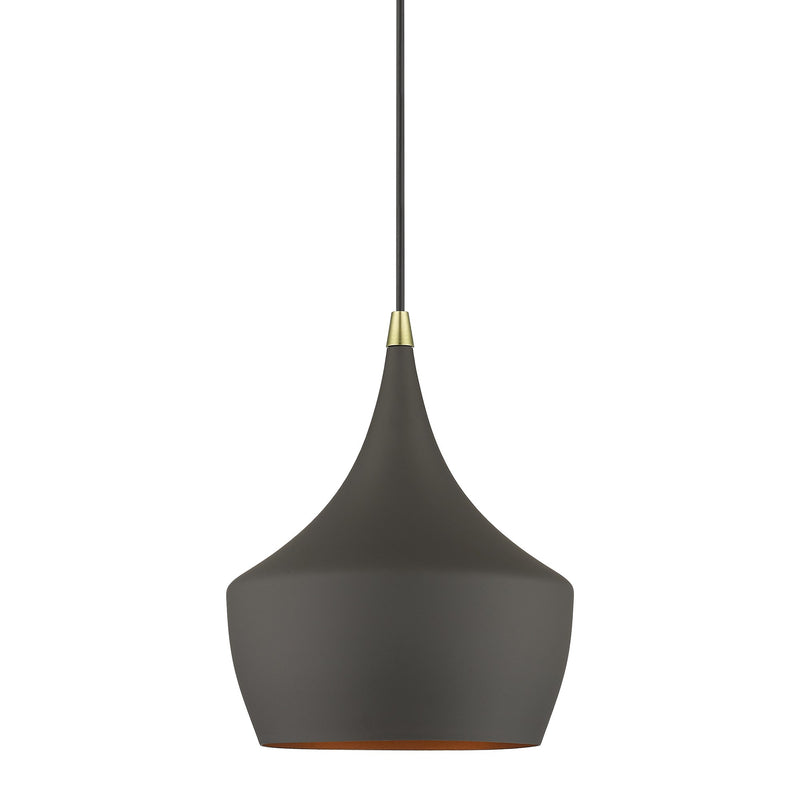 Waldorf 9.5" Pendant in Bronze with Antique Brass Finish Accents