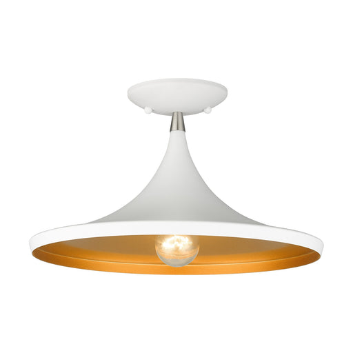 Waldorf Semi-Flush Mount in White with Brushed Nickel Finish Accents