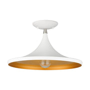 Waldorf Semi-Flush Mount in White with Brushed Nickel Finish Accents