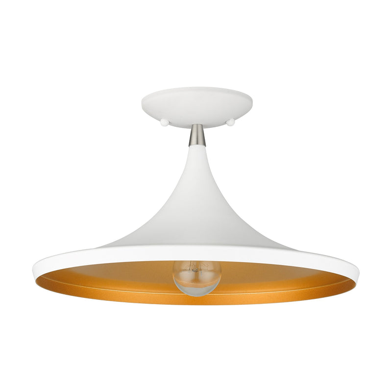 Waldorf Semi-Flush Mount in White with Brushed Nickel Finish Accents