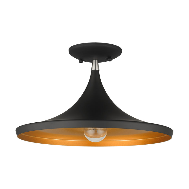 Waldorf Semi-Flush Mount in Black with Brushed Nickel Finish Accents