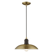 Metal Shade Mini Pendants 12.5" Bell Pendant in Antique Brass with Bronze Accents