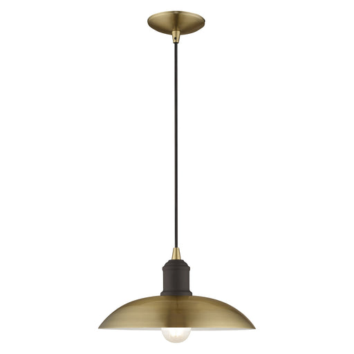 Metal Shade Mini Pendants 12.5" Bell Pendant in Antique Brass with Bronze Accents