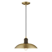 Metal Shade Mini Pendants 12.5" Bell Pendant in Antique Brass with Bronze Accents