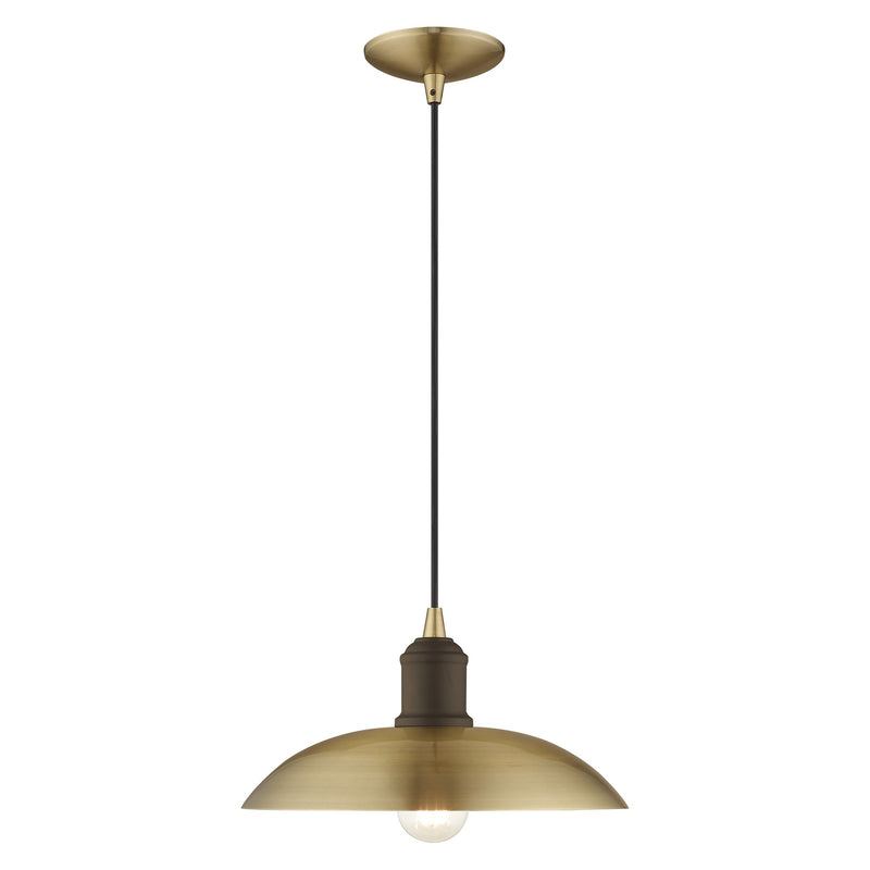 Metal Shade Mini Pendants 12.5" Bell Pendant in Antique Brass with Bronze Accents