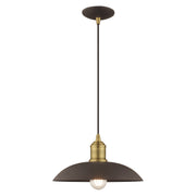 Metal Shade Mini Pendants 12.5" Bell Pendant in Bronze with Antique Brass Accents
