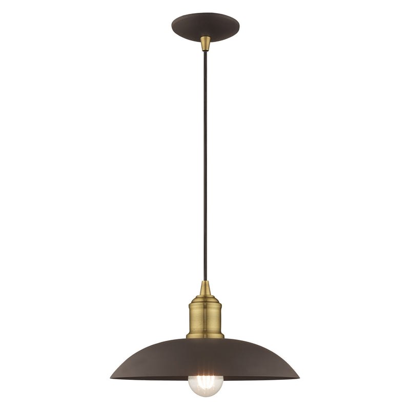 Metal Shade Mini Pendants 12.5" Bell Pendant in Bronze with Antique Brass Accents