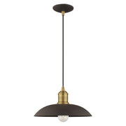 Metal Shade Mini Pendants 12.5" Bell Pendant in Bronze with Antique Brass Accents
