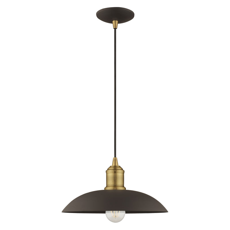 Metal Shade Mini Pendants 12.5" Bell Pendant in Bronze with Antique Brass Accents