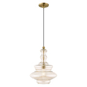 Hand Blown Art Glass 12.25" Pendant in Antique Brass