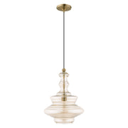 Hand Blown Art Glass 12.25" Pendant in Antique Brass