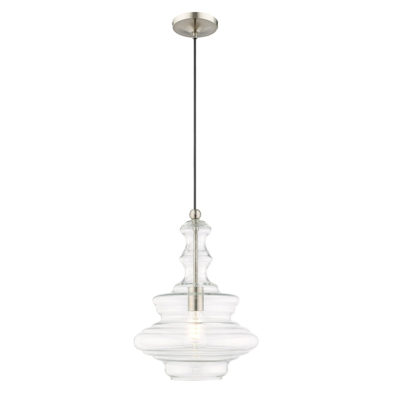 Hand Blown Art Glass 12.25" Pendant in Brushed Nickel
