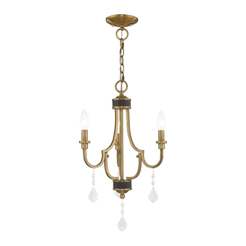 Glendale 3-Light Mini Chandelier in Antique Brass with Bronze Accents
